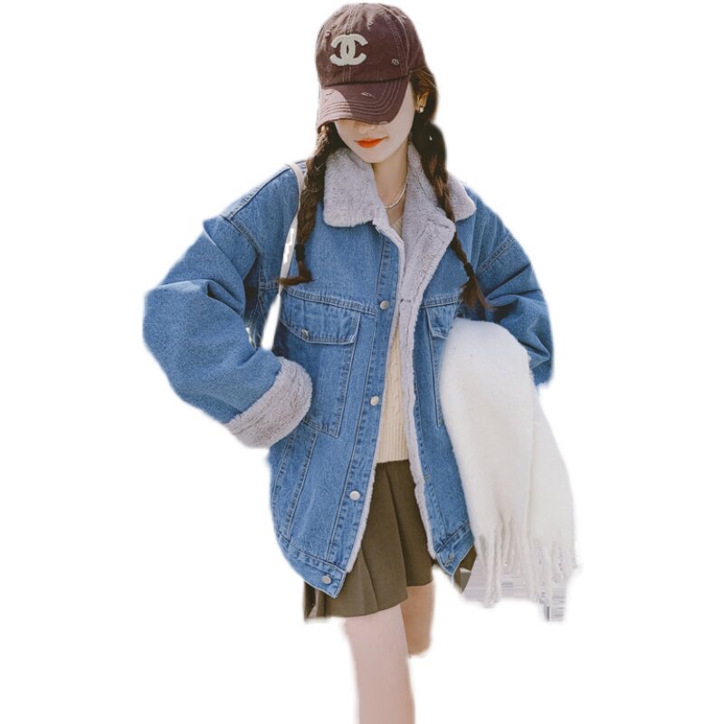 【现货】255-2261-P165控248学院复古牛仔羊羔毛衣外套女,女装棉衣/棉服,浙宝288（原255）