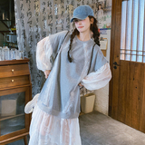 法式蕾丝拼接卫衣连衣裙女2025年春季新款减龄慵懒风假两件长裙潮，女装连衣裙，浙宝288（原255）