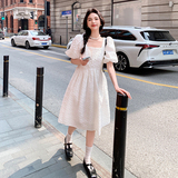 法式甜美方领肌理感连衣裙女2025夏季新款韩版收腰显瘦泡泡袖长裙，女装连衣裙，浙宝288（原255）