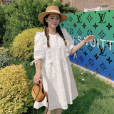 255-2221-115控168压皱提花法式泡泡袖初恋裙连衣裙，女装连衣裙，浙宝288（原255）