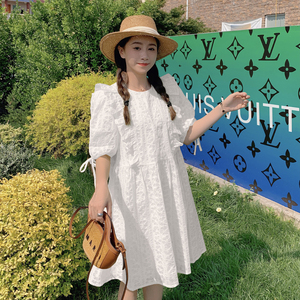 255-2221-115控168 压皱提花法式泡泡袖初恋裙连衣裙,女装连衣裙,浙宝288（原255）