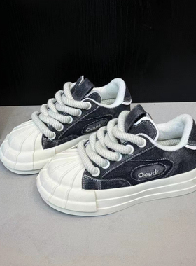 港潮0uder贝壳鞋帆布鞋厚底增高休闲鞋小众原创丑萌牛仔大头板鞋