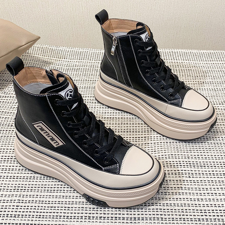 内增高牛皮松糕鞋休闲高帮鞋