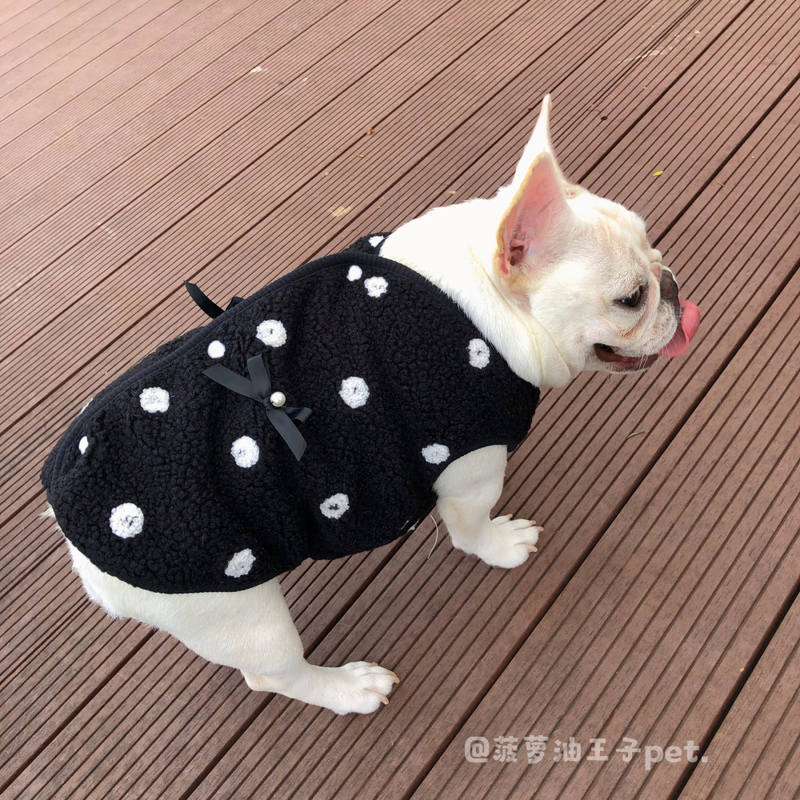 新款宠物衣服 狗狗秋冬装保暖加绒加厚小香风波点马甲背心 法斗