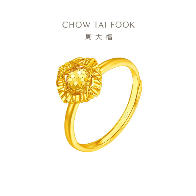 周大福菱形鱼鳞满天星戒指足金