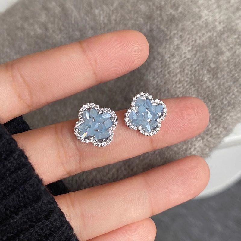 蓝色四叶草耳钉925银针超仙温柔高级感耳环2025新款气质小众耳饰,饰品/流行首饰/时尚饰品新,耳钉,淘宝优惠券,粉丝福利购,淘宝优惠卷