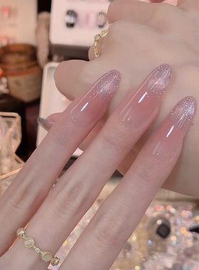 秋冬新款紫色渐变爆闪猫眼美甲穿戴甲温柔气质显白中长款指甲贴片