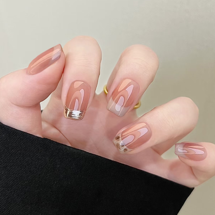 西西里-裸色腮红渐变纯手工穿戴甲2025新款高级感轻奢简约指甲片