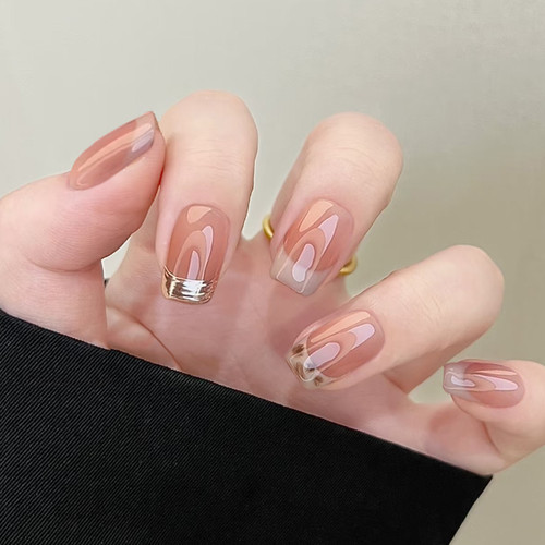 西西里-裸色腮红渐变纯手工穿戴甲2025新款高级感轻奢简约指甲片