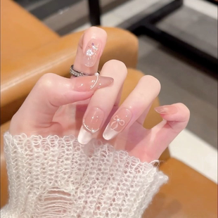溫柔貼片顯白美甲 夏日純手工冰透貓眼裸色穿戴甲法式 水光貓眼
