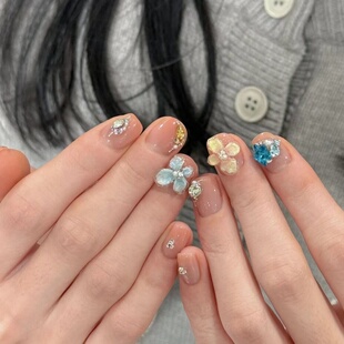 春季 美甲穿戴甲2026新款 爆款 高级感显白美甲 清新冰花立体穿戴款