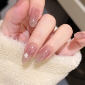 裸色雪花冰透猫眼手工美甲穿戴甲2025新款 高级感秋冬日常显白甲片