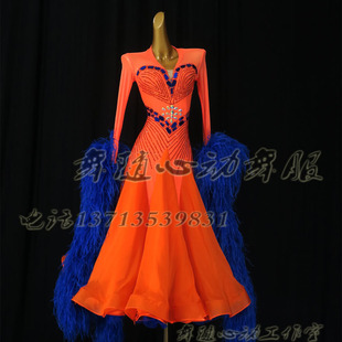 舞随心动摩登舞连衣裙新款国标舞衣舞裙高级华尔兹毛毛大摆比赛服