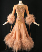 摩登比赛舞裙鸵鸟毛毛裙 国标舞裙高档新款 摩登舞裙连衣裙 华尔兹