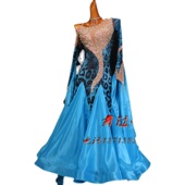 摩登舞裙新款 交谊舞大摆裙连衣裙国标舞华尔兹比赛裙珍珠纱进口料