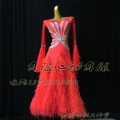 摩登舞裙新款 连衣裙探戈国标舞华尔兹表演服大裙摆比赛服毛毛舞裙