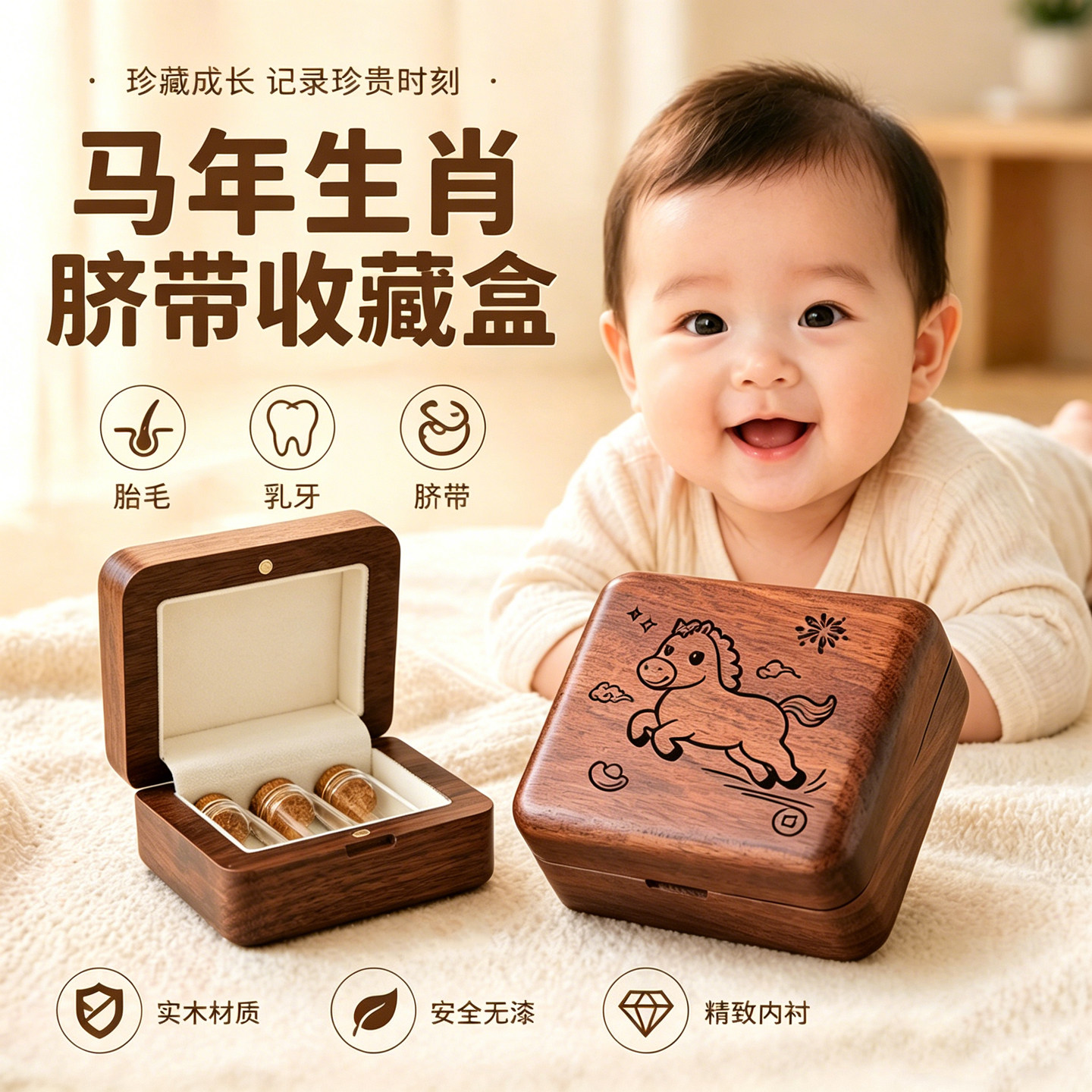 新生宝宝婴儿脐带胎发毛收藏储存保存盒瓶自制胎发纪念品收纳乳牙