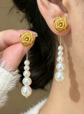 美美子花朵珍珠流苏耳环仙女范