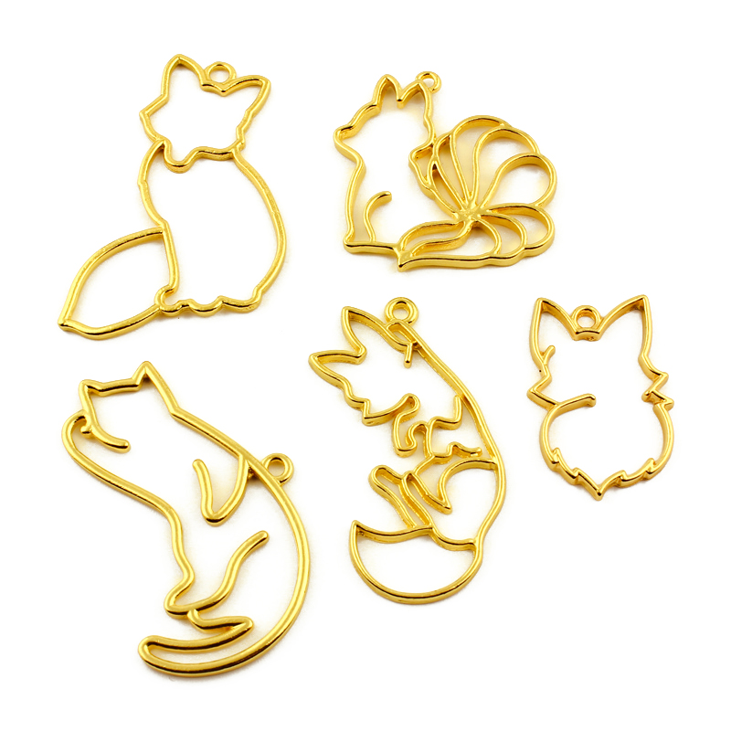 UV滴胶边框狐狸九尾狐猫咪组合镂空金属框吊坠配件