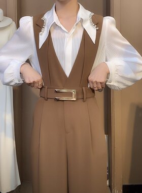 气质垂感西装连体裤女2026春季新款时尚显瘦高腰阔腿连衣长裤
