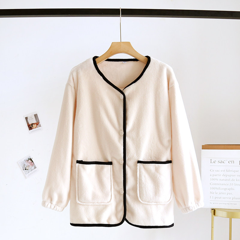 가을 겨울 두꺼운 산호 벨벳 인터넷 연예인 인기 홈웨어 플란넬 가디건 여성용 싱글 탑 새 잠옷