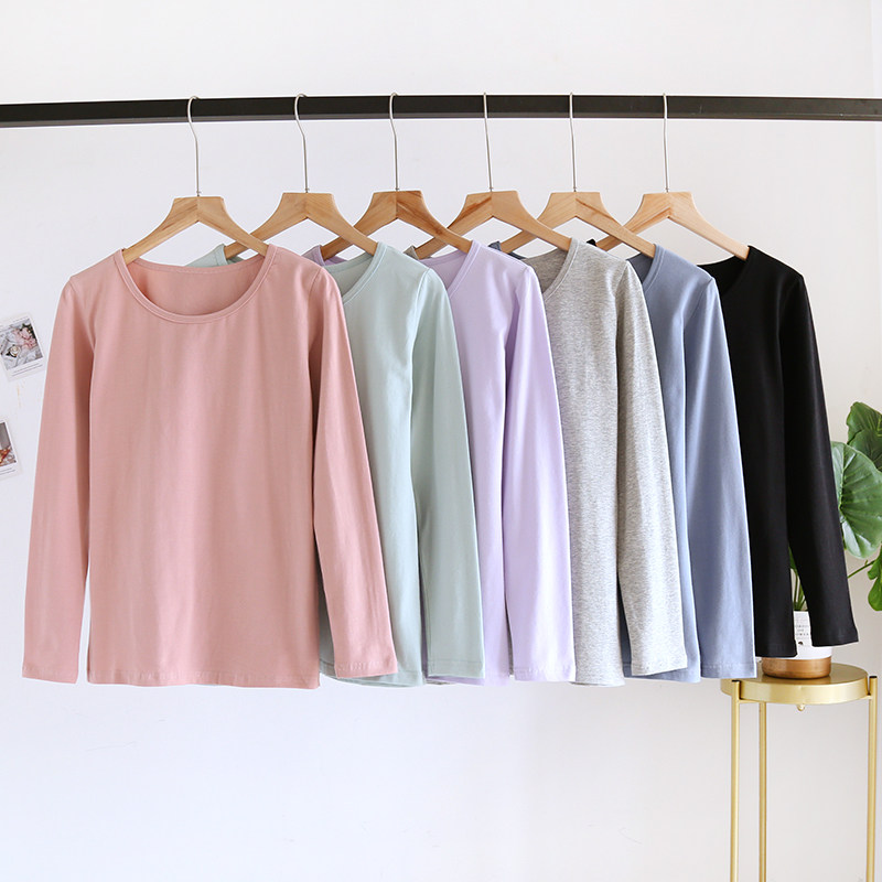 莱卡棉保暖内衣女单件上衣纯棉秋衣薄款内穿紧身全棉毛线衣打底衫