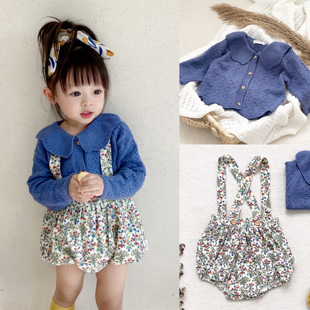 BangBang饱饱ins风秋冬女童婴儿灯芯绒碎花可拆卸背带裤南瓜短裤