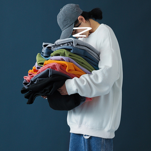 @中性 圓領(lǐng)純色衛(wèi)衣秋冬季男套頭寬松外套情侶裝打底帽衫CW02-P30圖片