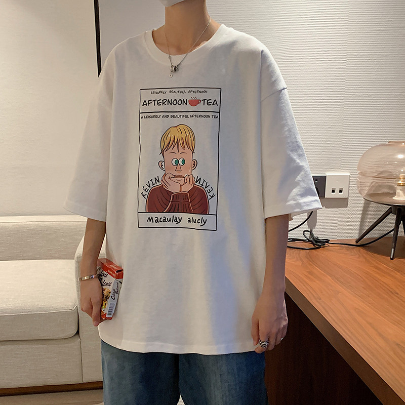 @港风 印花T恤圆领纯棉短袖五分半袖夏季打底衫体恤T6005-P25控38图片