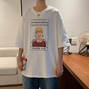 @港风 印花T恤圆领纯棉短袖五分半袖夏季打底衫体恤T6005-P25控38图片