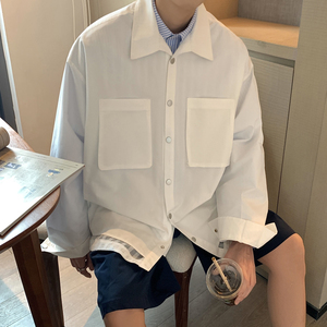 高品质得物抖音网格拼接假两件工装衬衫领开衫夹克外套DYC001-P90图片