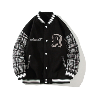 秋冬高品质小香风拼接呢料刺绣棒球服夹克开衫外套J2005-125控148图片