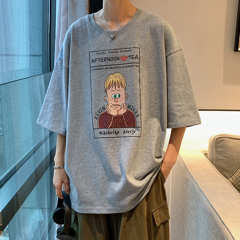 @港风印花T恤圆领纯棉短袖五分半袖夏季打底衫体恤T6005-P25控38,男装T恤,星座216(原A116)