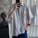 @短句爱心条纹短袖衬衫夏装纯色翻领衬衣外套TC7002-P35控48，男装衬衫，星座216(原A116)