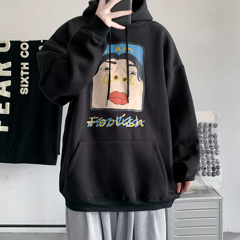 @短句 卡通印花连帽卫衣情侣装秋冬季男外套打底衫W3003-P45控58图片