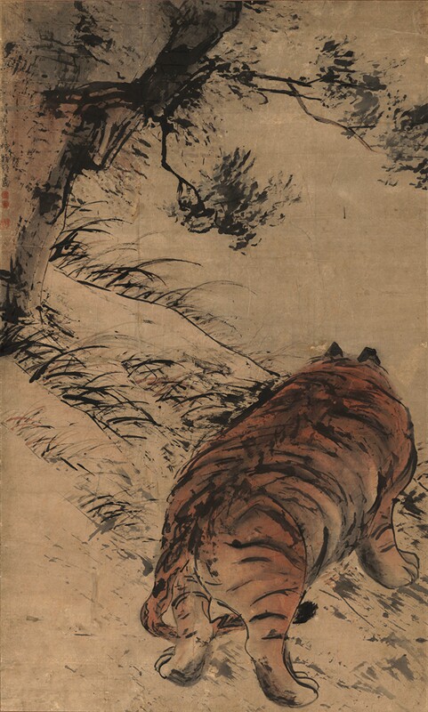 清高其佩猛虎图原大挂画茶楼仿古字画高清原作版画微喷卷轴范本