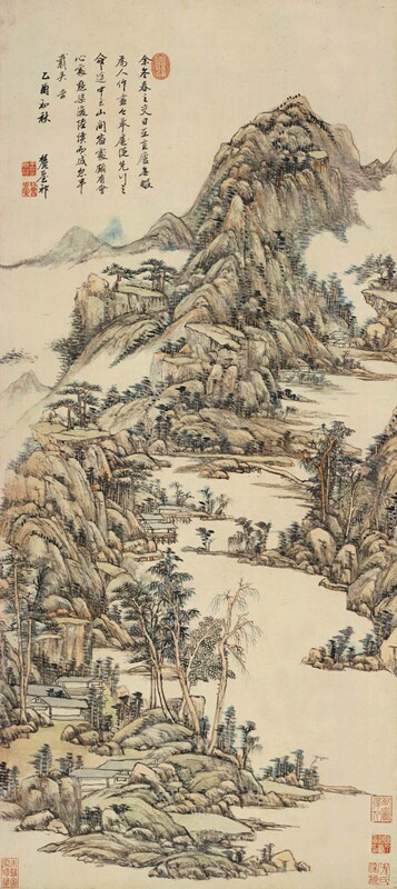 清王原祁山中早春原大挂轴茶楼装饰高清复制品微喷卷轴范本条幅