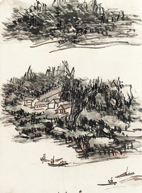 黄宾虹楚山春晓近代国画挂轴