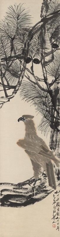 近代齐白石松鹰图原大立轴客厅装饰高清复制品微喷卷轴临摹条幅