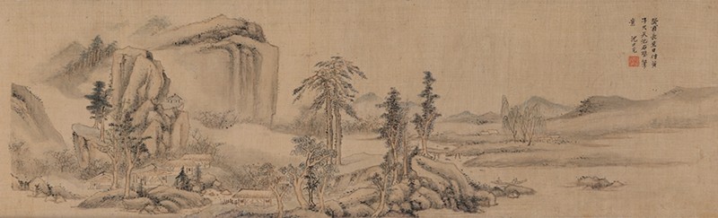 明沈士充仿黄子久天池石壁图原大卷轴客厅装饰高清原作版画微喷