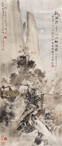 高剑父鸡身茅店月近代国画挂轴
