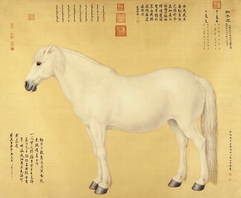 清郎士宁白马国画高清仿古中国画书画宣纸学习画芯复古装饰画书房图片