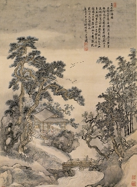 王翚夏五吟梅图清国画挂轴高清