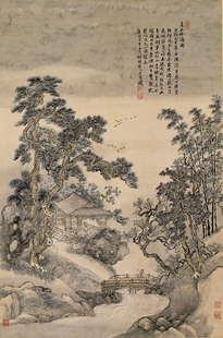 清王翚夏五吟梅图原大挂画客厅装饰高清原作版画微喷卷轴临摹条幅