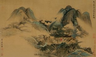 清吴历槐荣堂图国画高清水墨装饰图卷宣纸玄关画芯名人版画复制品