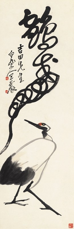 近代王震鹤寿图原大挂轴装饰画仿古字画高清复制品微喷卷轴范本