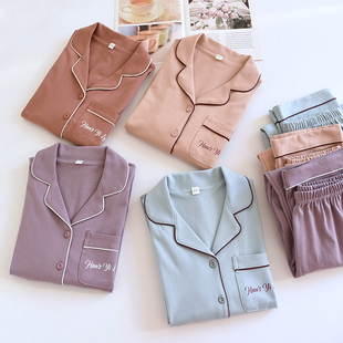 出口外贸加厚纯棉睡衣女春秋冬长袖100%全棉磨毛轻奢风家居服套装