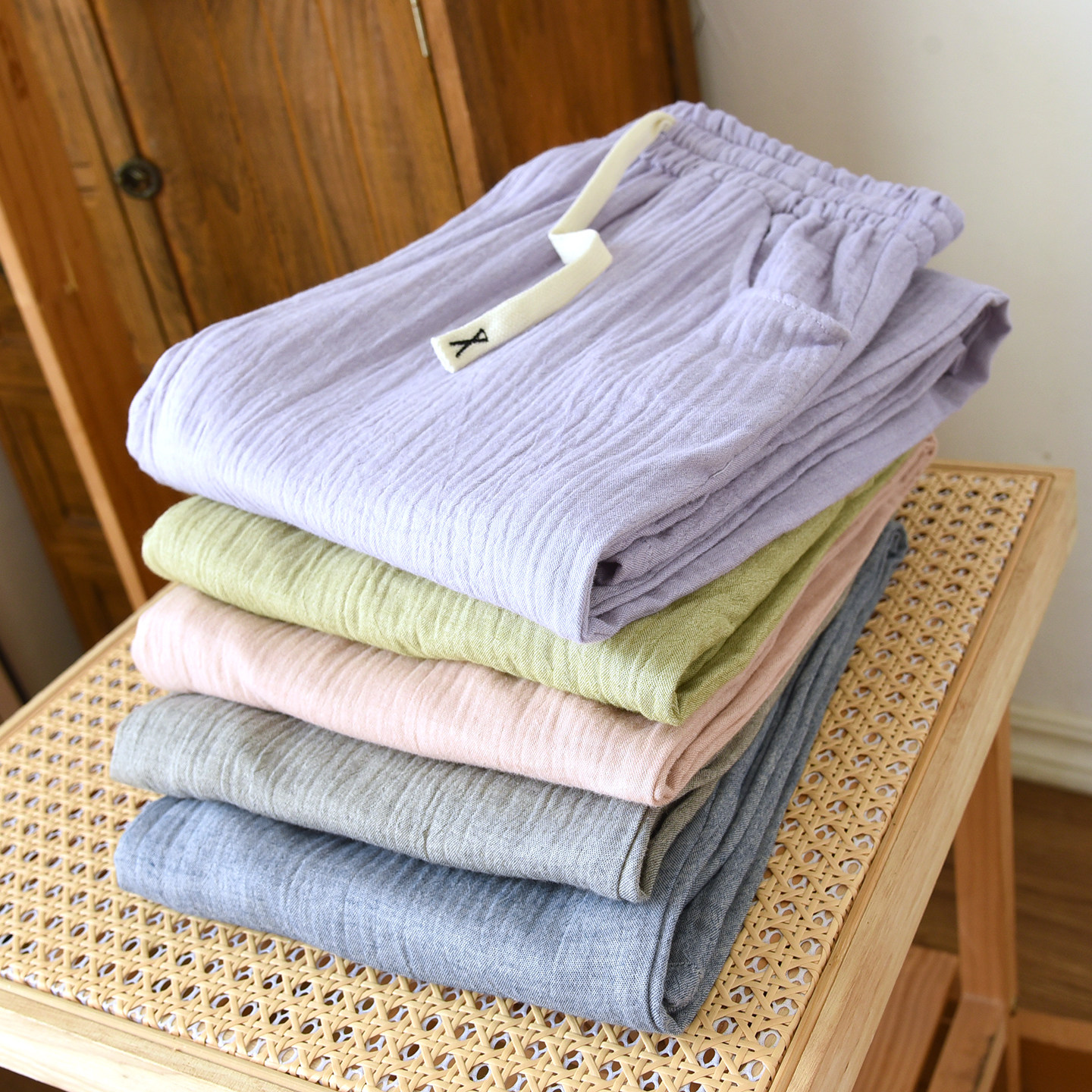 棉亚麻睡裤女长裤外穿春秋2026新款夏季大码带口袋简约直筒家居裤