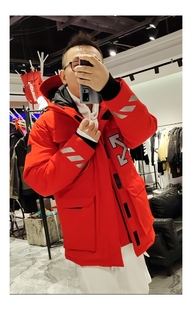 香港高端潮牌男士羽绒服3M反光箭头加厚休闲连帽鸭绒外套羽绒上衣