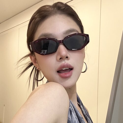 韩版新款多边形猫眼气质酒红墨镜